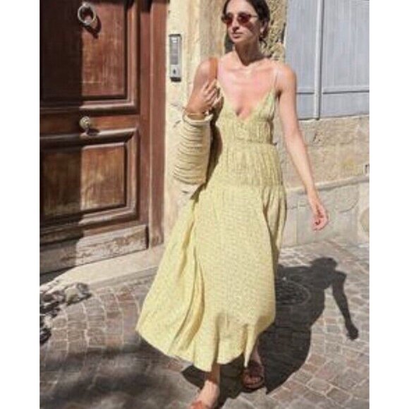 💕DOEN💕 Irina Dress ~ Moonflower Floral Print Yellow Small S NWT - Picture 5 of 16